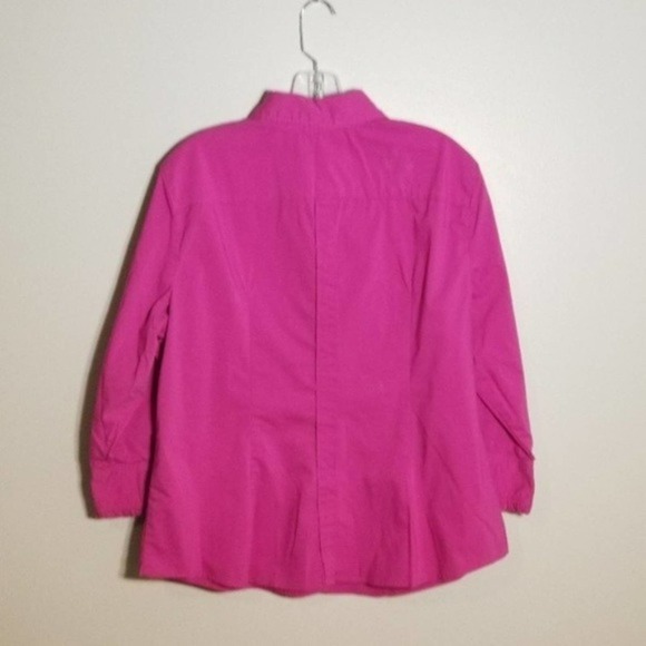 New York & Company Purple Button Down 3/4 Sleeve Ruffle Edge Top Size XL - Picture 2 of 5